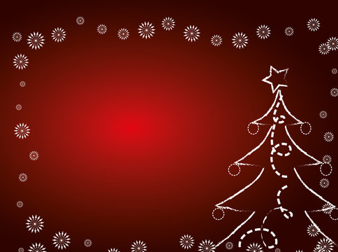 Red Christmas card with christmas tree.