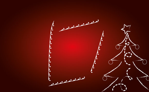 Red Christmas card with christmas tree. 