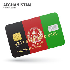 Credit card with Afghanistan flag background for bank, presentations and business. Isolated on white