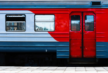 Horizontal vibrant Russian train carriage detail background back