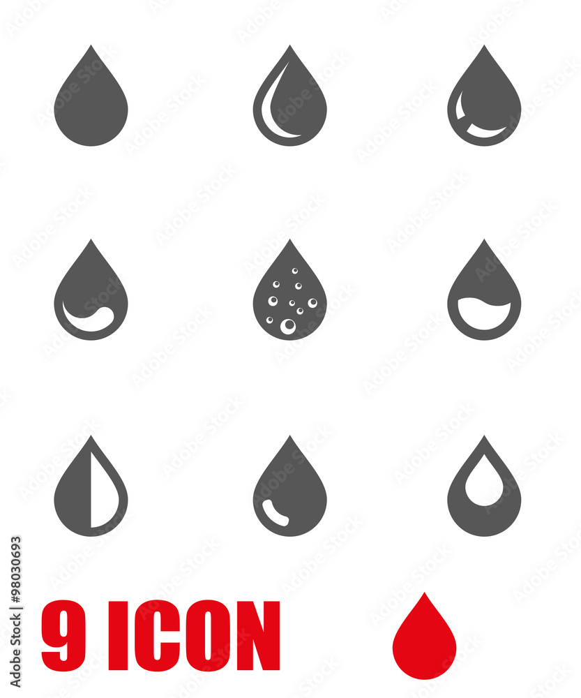 Wall mural vector grey drop icon set. drop icon object, drop icon picture, drop icon image - stock vector