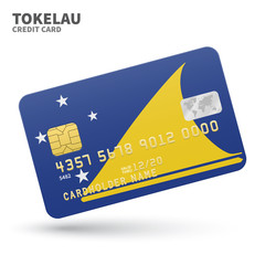 Credit card with Tokelau flag background for bank, presentations and business. Isolated on white