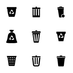 Vector black trash can icon set. Trash Can Icon Object, Trash Can Icon Picture, Trash Can Icon Image - stock vector
