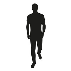 Man walking ahead in jeans and shirt. Vector silhouette - obrazy, fototapety, plakaty