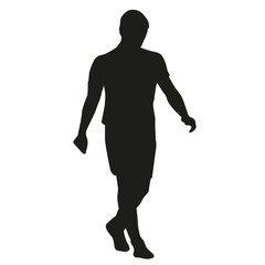 Young man walking, thinking. Vector silhouette