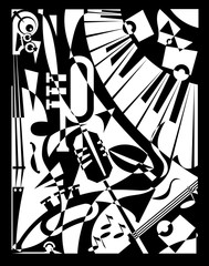 Vector illustration for design banner jazz music festival in retro geometric abstraction style