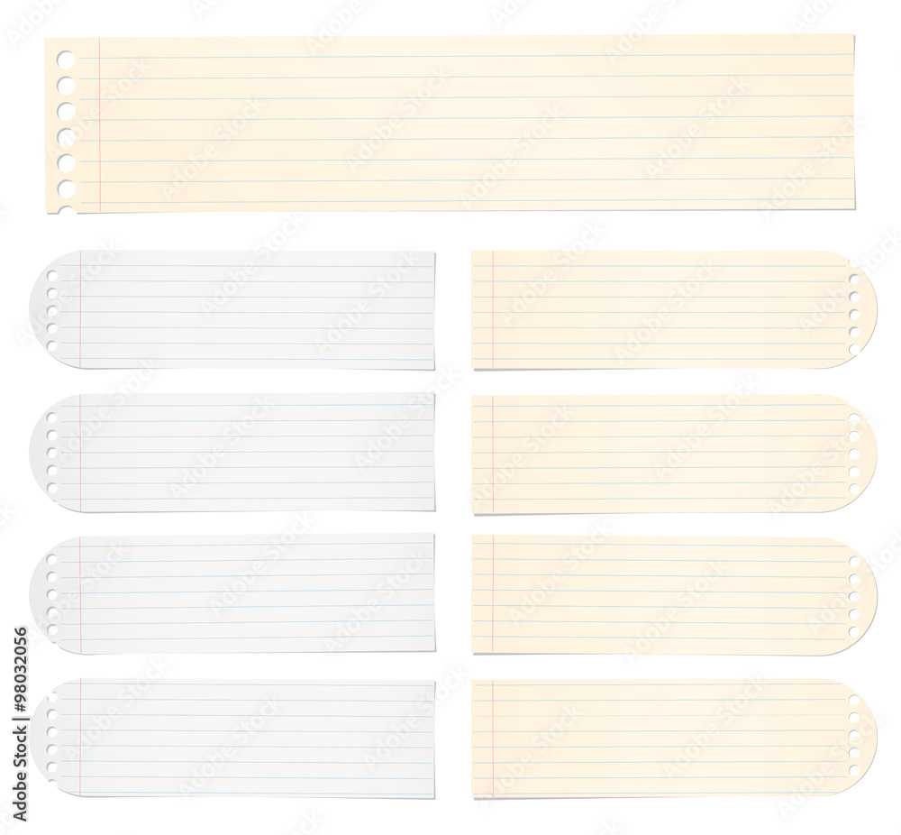 Poster set of note paper with lines and grid