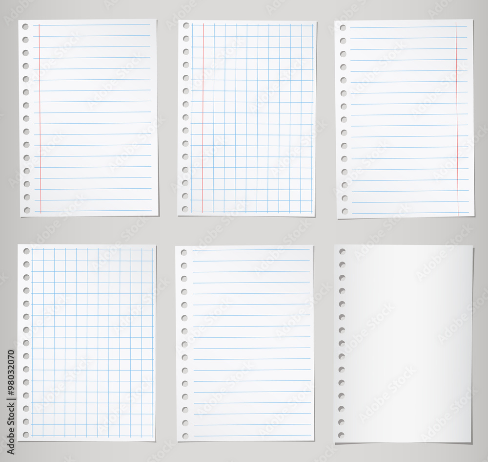 Aufkleber set of notebook papers with lines and grid