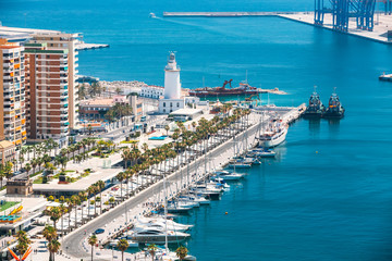 Panorama cityscape aerial view of Malaga, Spain