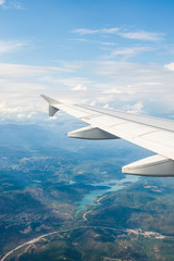 Airplane wing out of window