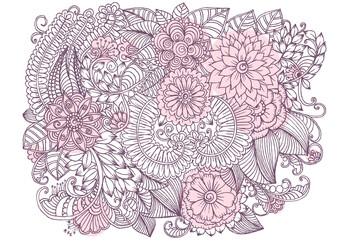 Vector vintage hand drawing of doodle flowers