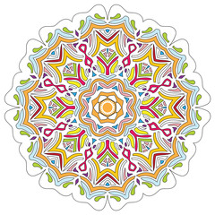 Mandala isolated on white. Traditional ornamented design. Multic