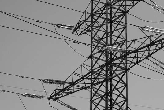 Horizontal black and white industrial power lines background bac