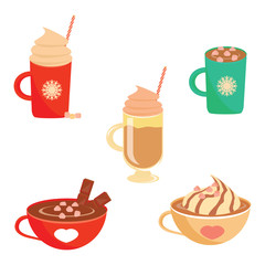Winter hot drink set flat design