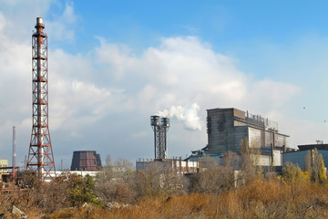 Fototapeta na wymiar Smoke from factory chimneys. factories pollute the environment
