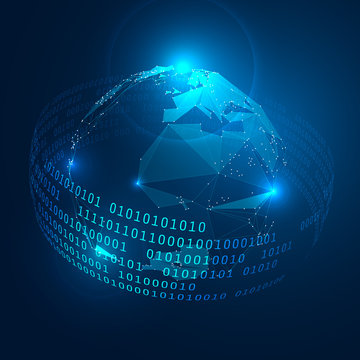 Abstract Triangles Planet Earth with Ring of Binary Digits