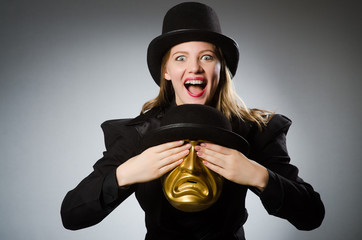 Woman with mask in funny concept