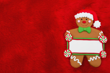 Red Plush Fur and Gingerbread Man Christmas Background