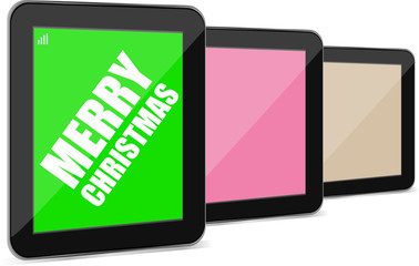 Smart phone with Merry Christmas greetings on the screen, Vector holiday card