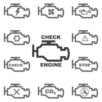 Set auto icons CHECK ENGINE. Vector image.