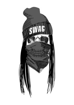 Swag hip-hop scull on  isolated  white background. Vector illustration