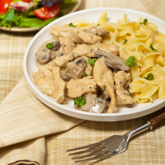 Chicken Stroganoff a variation on Beef Stroganoff. Selective focus.