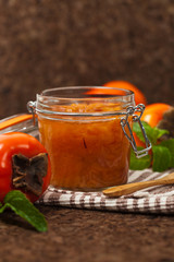 Orange Persimmon Jam with Saffron. Selective focus.