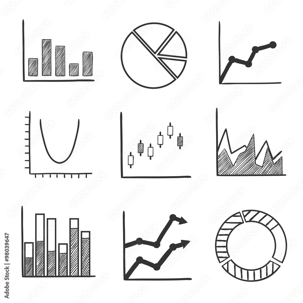 Aufkleber sketch style icons of business charts and graphs