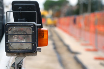 turn signal of a bulldozer in the road construction site