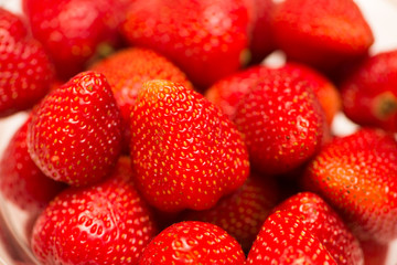Strawberries arranged on the display