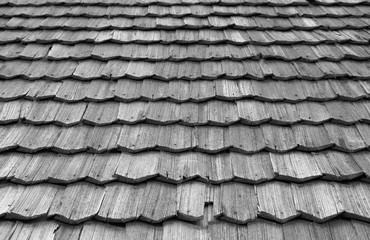 Close-up of the old wood shingle roof