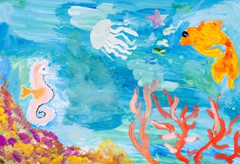Naklejka na ściany i meble underwater world of the coral reef