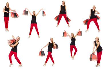 Set of woman with shopping bags on white