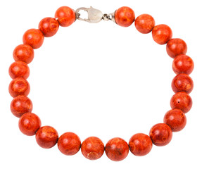 necklace from red coral beads isolated on white