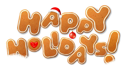 Happy New Year 2016. Vector inscription, the letters in the form of Christmas gingerbread, decorated with decorated white icing, isolated on white