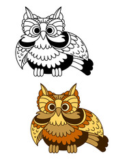 Cartoon striped owl with flapping wings