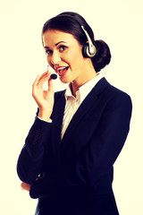 Happy phone operator in headset