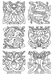 Celtic knot pattern with tribal dragons