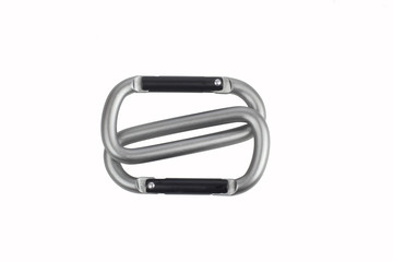 Fototapeta premium two united grey climbing carabiner on a white background