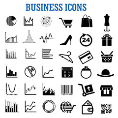 Business, finance, shopping and retail flat icons - obrazy, fototapety, plakaty