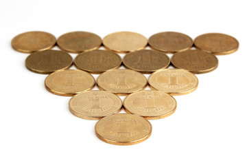 spread out on a white background Ukrainian coins