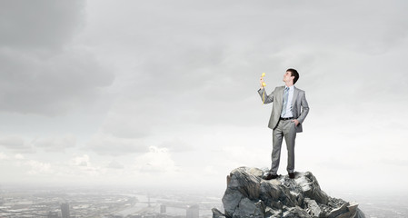 Man with phone receiver
