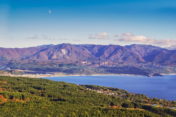 Landscape view of mountain and Japan sea