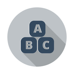 Flat Abc Blocks icon with long shadow on grey circle