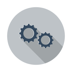 Flat Gears icon with long shadow on grey circle