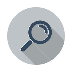 Flat Magnifying Glass icon with long shadow on grey circle