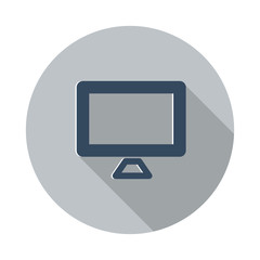 Flat Computer Screen icon with long shadow on grey circle