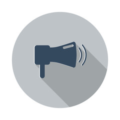 Flat Megaphone icon with long shadow on grey circle