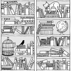 Obraz premium Handgezeichnetes Bücherregal (seamless pattern)