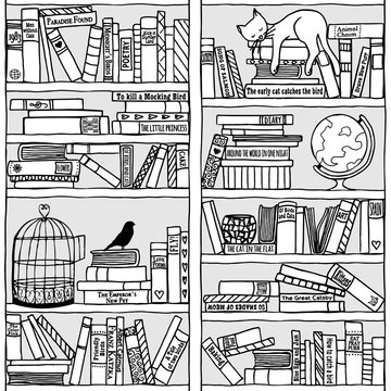 Handgezeichnetes B&uuml;cherregal (seamless pattern)